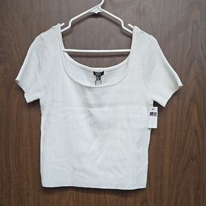 Mexx Size XL Off-White Short Sleeve Sweater Top